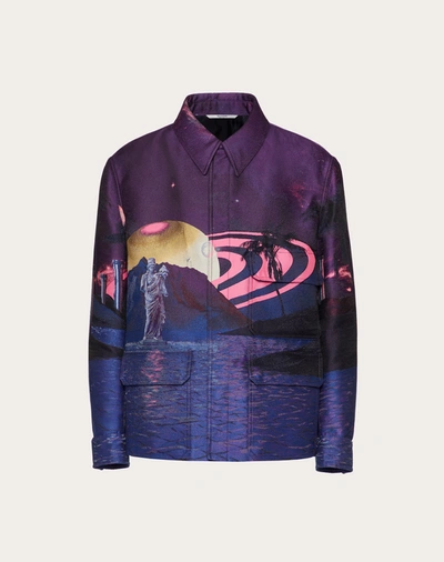 Shop Valentino Uomo Nylon Jacket With Water Nights Print In Purple/multicolor