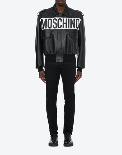 Shop Moschino Nappa Leather Bomber With Logo In Black