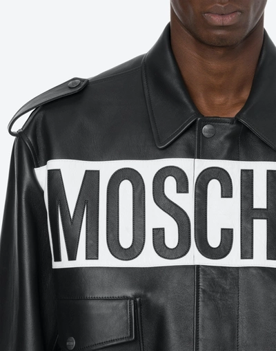 Shop Moschino Nappa Leather Bomber With Logo In Black