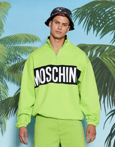 Shop Moschino Logo Band Organic Cotton Sweatshirt In Acid Green