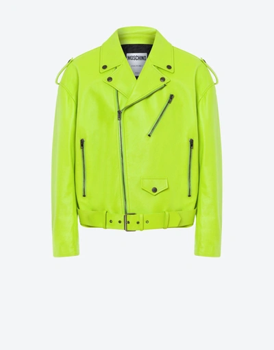 Shop Moschino Smiley® Nappa Leather Biker In Acid Green