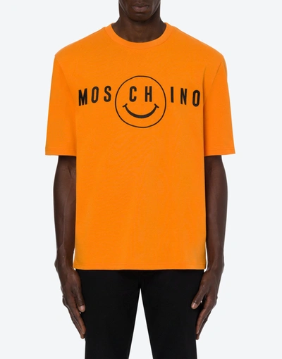 Shop Moschino Smiley® Embroidery Thick Jersey T-shirt In Orange