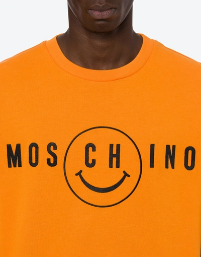 Shop Moschino Smiley® Embroidery Thick Jersey T-shirt In Orange