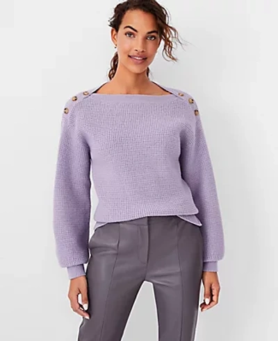 Shop Ann Taylor Petite Shoulder Button Waffle Sweater In Powder Purple