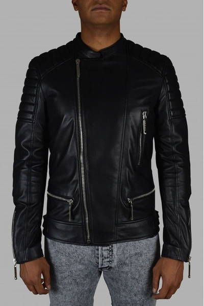 Shop Philipp Plein Men's Luxury Jacket    Black Biker Jacket With Quilted Inserts