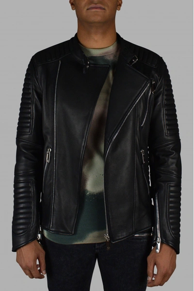Shop Philipp Plein Men's Luxury Jacket    Biker Jacket With Leather Inserts In Black
