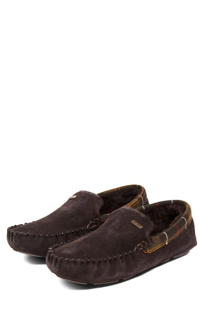 Shop Barbour Monty Faux Fur Lined Slipper In Brown Suede
