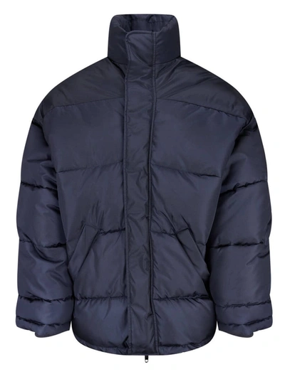 Shop Balenciaga Navy Blue Technical Faille Swing Puffer Jacket