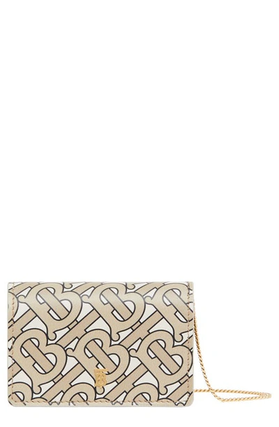 Shop Burberry Monogram Print Leather Card Case With Detachable Strap In Beige