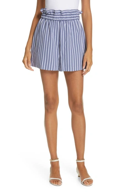 Shop Tibi High Waist Stripe Twill Shorts In Dusty Blue