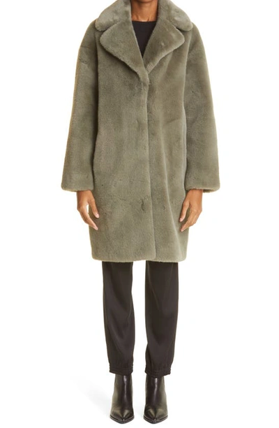 Shop Stand Studio Camille Long Faux Fur Cocoon Coat In Dusty Mint
