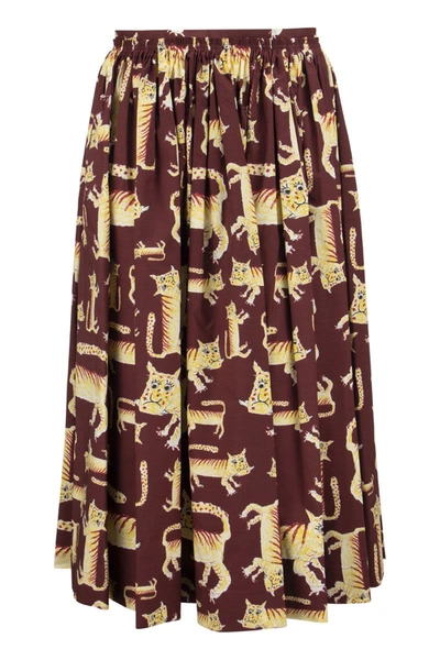 Shop Marni Midi Pleated Skirt With Print In Bordeaux