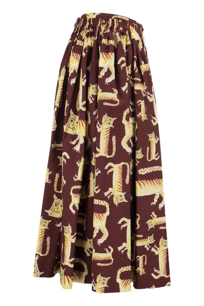 Shop Marni Midi Pleated Skirt With Print In Bordeaux