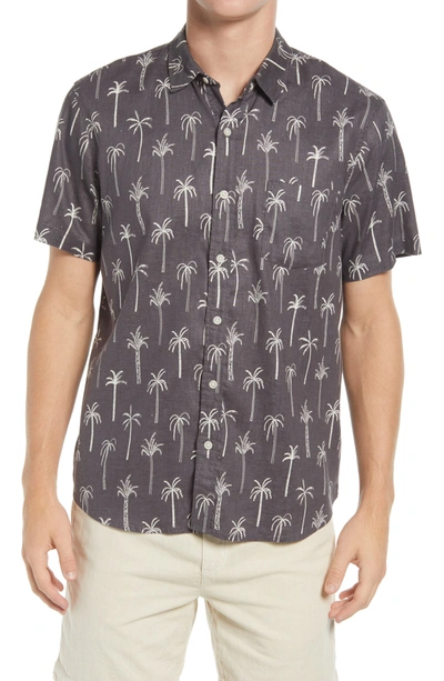 Shop Marine Layer Palm Tree Short Sleeve Button-up Hemp Blend Shirt In Black Palm Print