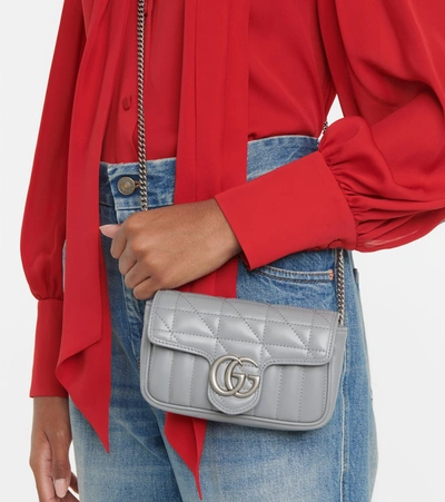 Shop Gucci Gg Marmont Super Mini Leather Shoulder Bag In Dp Grey/dp Grey/dp G