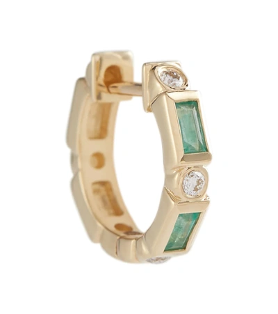Sydney Evan Huggie 14kt Yellow Gold Embellished Earrings In Yellow Gold/emerald
