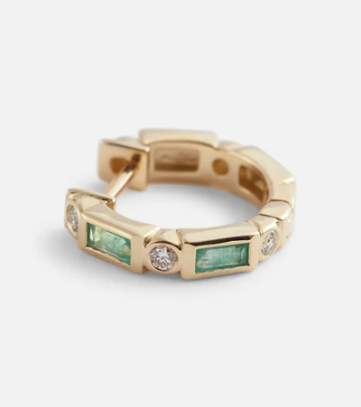Sydney Evan Huggie 14kt Yellow Gold Embellished Earrings In Yellow Gold/emerald