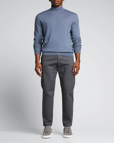 Shop Brioni Men's Solid Mock-neck Wool Sweater In Bluette