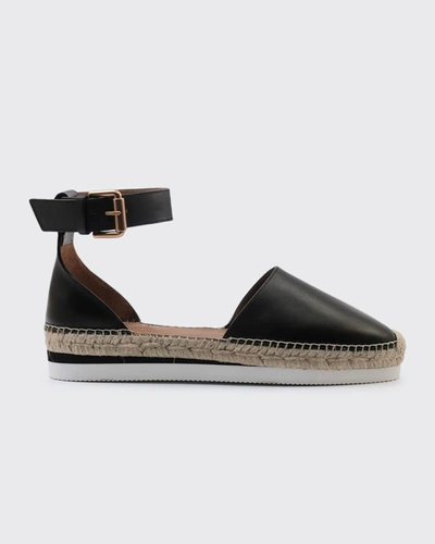 Shop See By Chloé Glyn Leather Ankle-strap Espadrilles In Black