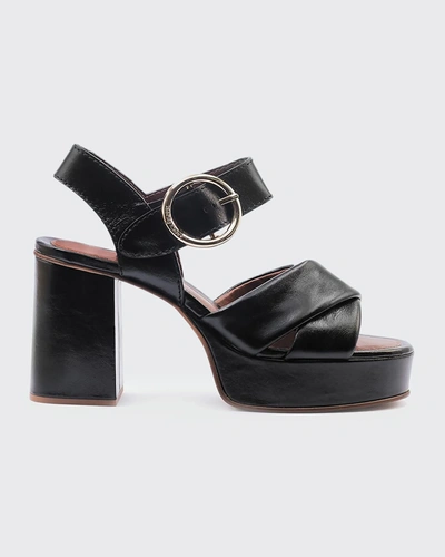 Shop See By Chloé Lyna Leather Buckle Platform Sandals In Black