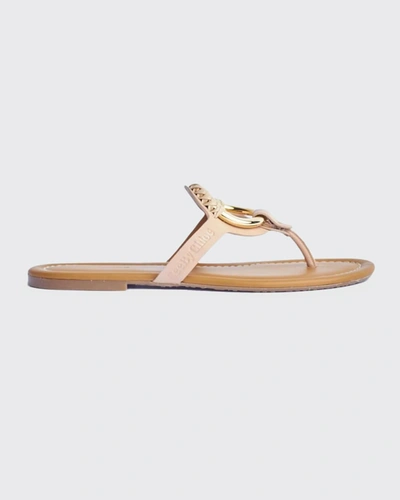 Shop See By Chloé Hana Braided Ring Leather Flip Flops In Nude