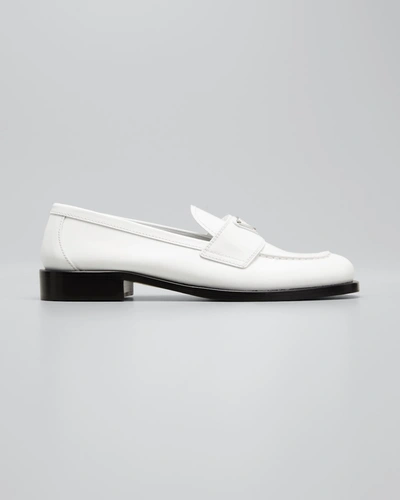 Shop Prada Calfskin Logo Flat Loafers In Nero