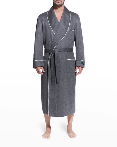 Shop Majestic Men's Cashmere Braid-trim Shawl Robe In Fog/cream