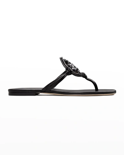 Shop Tory Burch Miller Jeweled Medallion Thong Sandals In Perfect Black