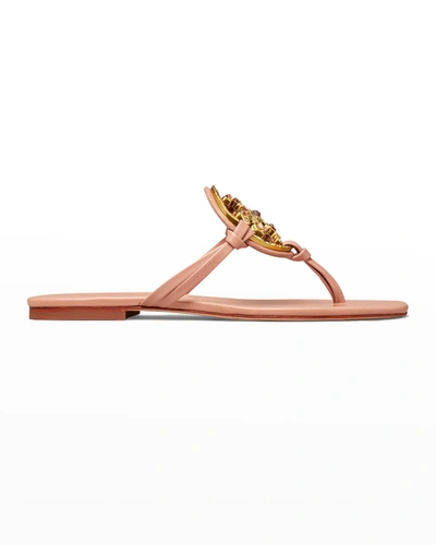 Shop Tory Burch Miller Jeweled Medallion Thong Sandals In Meadowsweet