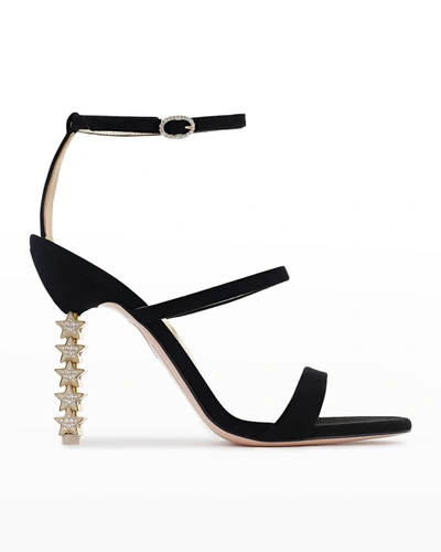 Shop Sophia Webster Rosalind Crystal Star-heel Suede Sandals In Black Gold