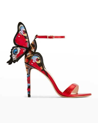 Shop Sophia Webster Chiara Butterfly Embroidered Stiletto Sandals In Red Multi
