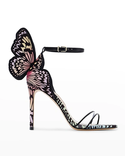 Shop Sophia Webster Chiara Butterfly Embroidered Stiletto Sandals In Black Pastel Gra