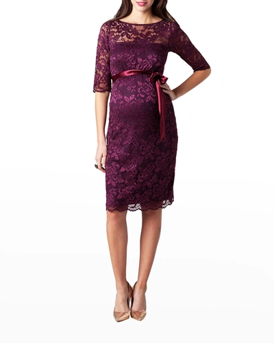 Shop Tiffany Rose Maternity Amelia Elbow-sleeve Lace Dress In Claret