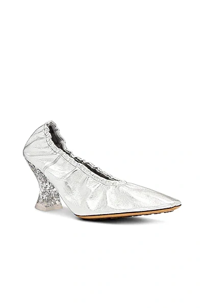 Bottega Veneta Metallic Ruched Transluscent-heel Pumps In Silver