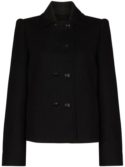 Lemaire Raised Shoulder Virgin Wool Caban Jacket In Schwarz