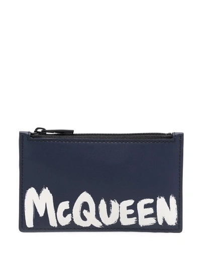Shop Alexander Mcqueen Logo Zipped Wallet In Blau