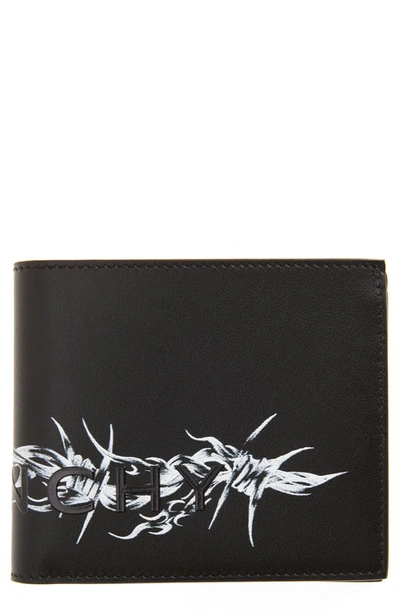 Shop Givenchy Barbed Wire Logo Leather Bifold Wallet In Black