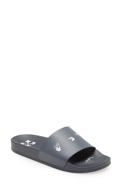 Shop Off-white Logo Slide Sandal In Grey/ White