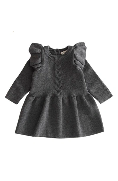 Ashmi And Co Eva Ruffle Shoulder Long Sleeve Knit Cotton Dress In Gray