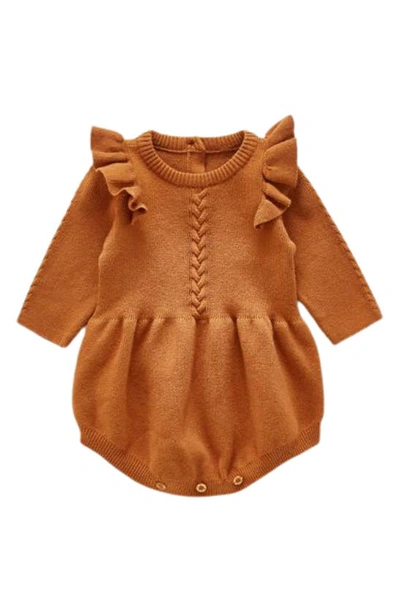 Shop Ashmi And Co Lizzie Ruffle Sleeve Knit Cotton Bodysuit In Burnt Orange