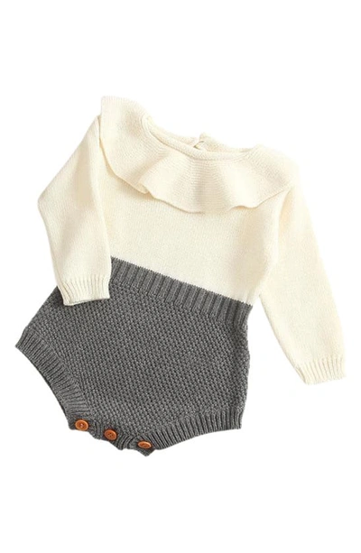 Shop Ashmi And Co Isabella Ruffle Collar Colorblock Knit Cotton Bodysuit In Gray