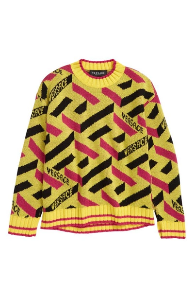 Versace Kids Yellow Monogram Jacquard Sweater In Yellow Multicolor