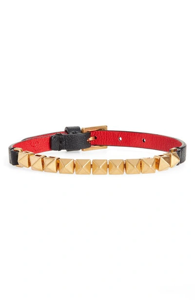 Valentino Garavani Rockstud Leather Bracelet In Black/ Red 