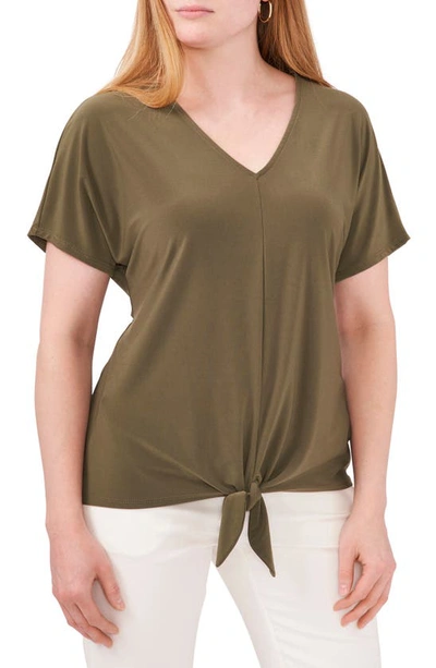 Shop Chaus V-neck Tie Front Top In Olive