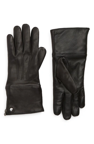 Shop Mackage Willis Genuine Shearling Cuff Leather Tech Gloves In Black