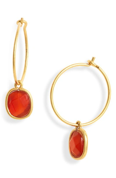 Shop Madewell Stone Collection Small Wire Hoop Earrings In Carnelian