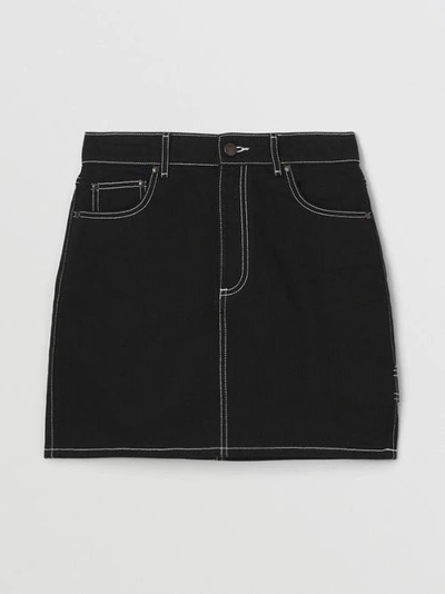 Shop Burberry Logo Detail Japanese Raw Denim Skirt In Black