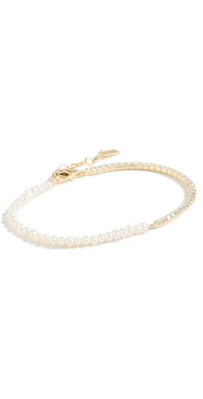 Shop Adinas Jewels Pearl X Tennis Bracelet In Pearl White