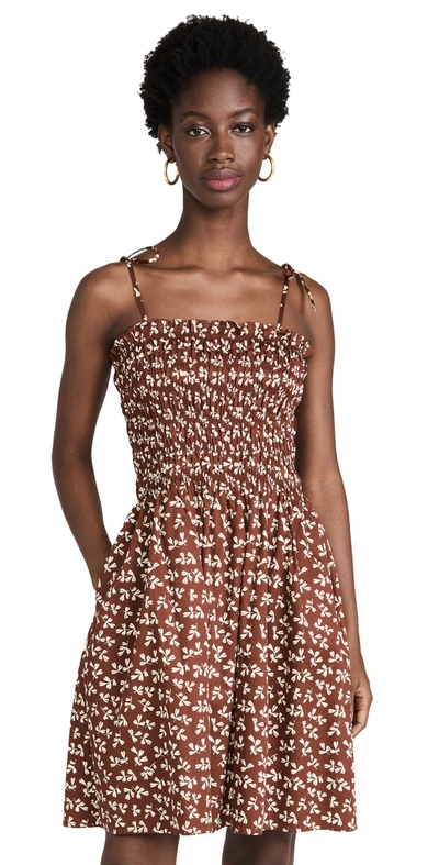 Shop Tory Burch Printed Smocked Short Dress In Rust Little Leaves