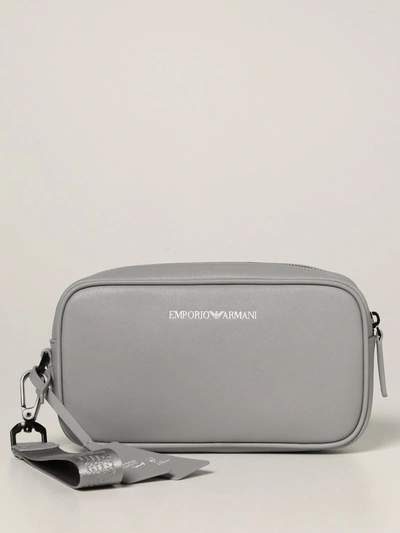 Shop Emporio Armani Clutch Bag In Recycled Saffiano Leather In Grey